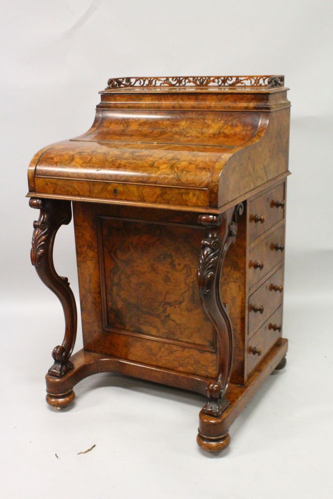 A GOOD 19TH CENTURY FIGURED WALNUT PIANO TOP DAVENPORT of typical form, with fitted interior, four - Image 2 of 2