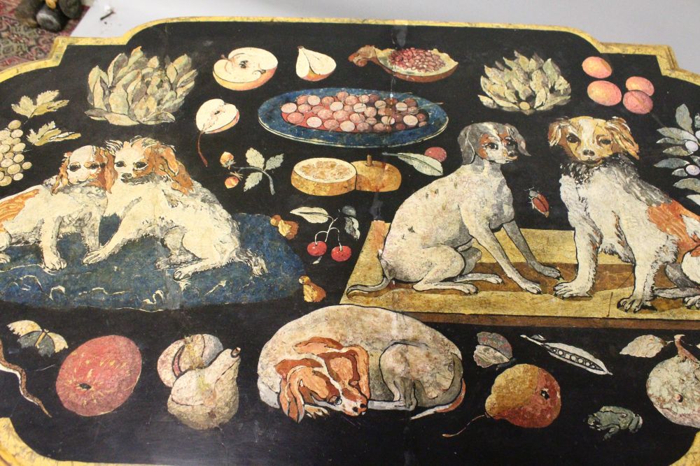 A RARE EARLY 19TH CENTURY ITALIAN SCAGLIOLA MARBLE TOP, the top inlaid with dogs, fruit, - Image 6 of 6