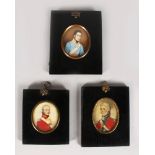 THREE MILITARY PORTRAITS MINIATURES, One possibly being Capt. William Crokat, stationed on St Helena