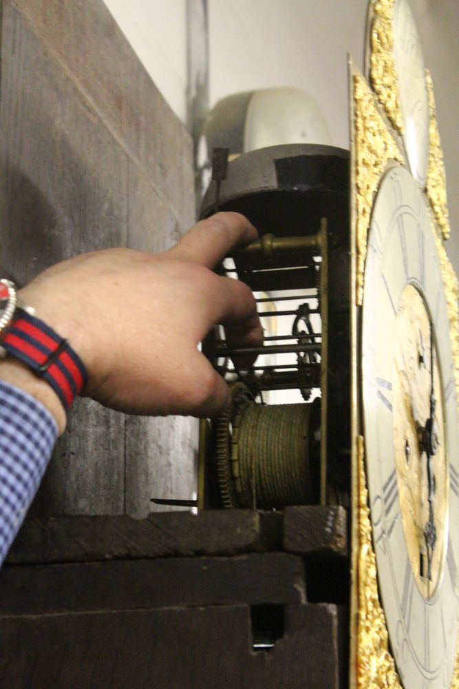 A GOOD LARGE 18TH CENTURY DUTCH MARQUETRY LONG CASE CLOCK, the movement by ARCHIE LAWRIE, - Image 6 of 6