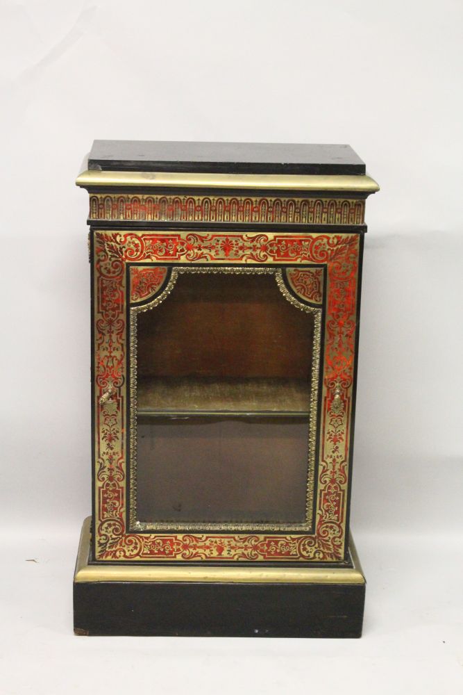 A 19TH CENTURY "BOULLE" PIER CABINET, with black marble top, tortoiseshell inlaid frieze and - Image 2 of 2