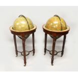 A VERY GOOD PAIR OF EIGHTEEN INCH MALBY & SONS TERRESTRIAL AND CELESTIAL GLOBES, on mahogany