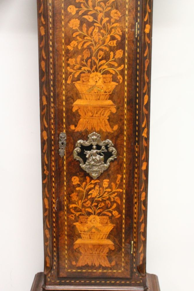 A GOOD LARGE 18TH CENTURY DUTCH MARQUETRY LONG CASE CLOCK, the movement by ARCHIE LAWRIE, - Image 2 of 6