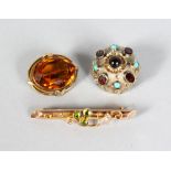 AN EDWARDIAN 9ct GOLD BAR BROOCH, and two scottish brooches