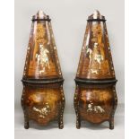 A GOOD PAIR OF 18TH CENTURY GERMAN OR NORTH ITALIAN MARQUETRY STANDING CORNER CABINETS, of