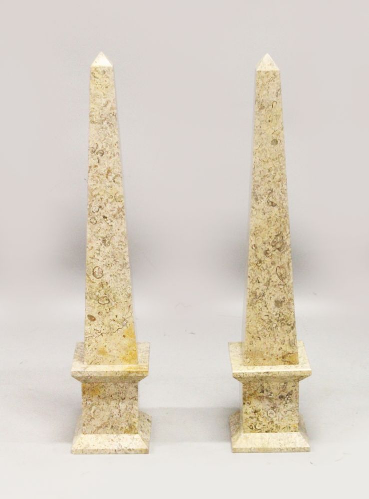 A PAIR OF MARBLE OBELISKS 3ft 1in high
