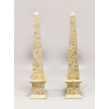 A PAIR OF MARBLE OBELISKS 3ft 1in high