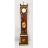 A DECORATIVE 20TH CENTURY MAHOGANY AND ORMOLU LONG CASE CLOCK, in the French taste, with three train