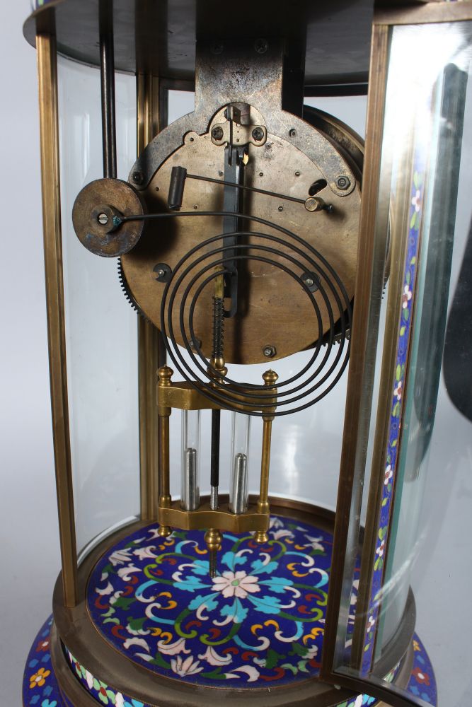 AN UNUSUAL CLOISONNE ENAMEL CLOCK, 20TH CENTURY, of pagoda form, with a painted dial, 2ft 8in high - Image 3 of 4