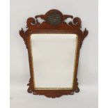 A GEORGE III MAHOGANY FRETWORK PIER MIRROR, with applied cast metal cresting 2ft 9in high x 1ft
