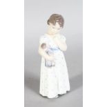A ROYAL COPENHAGEN FIGURE OF A YOUNG GIRL WITH A DOLL No: 3539 5.5in high