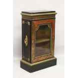 A 19TH CENTURY "BOULLE" PIER CABINET, with black marble top, tortoiseshell inlaid frieze and
