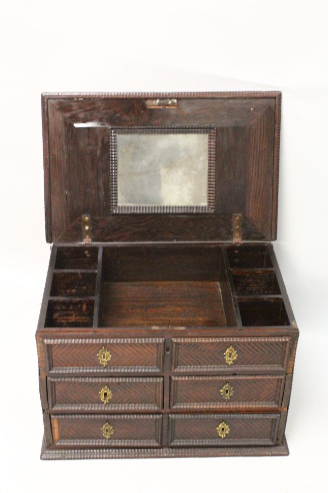 A 17TH/18TH CENTURY PORTUGUESE PADOUK WOOD TABLE CHEST, the rising top fitted with a mirror to the - Image 3 of 3