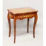 A LOUIS XVI STYLE INLAID KING WOOD OCCASIONAL TABLE, with a brushing slide and drawers to each end