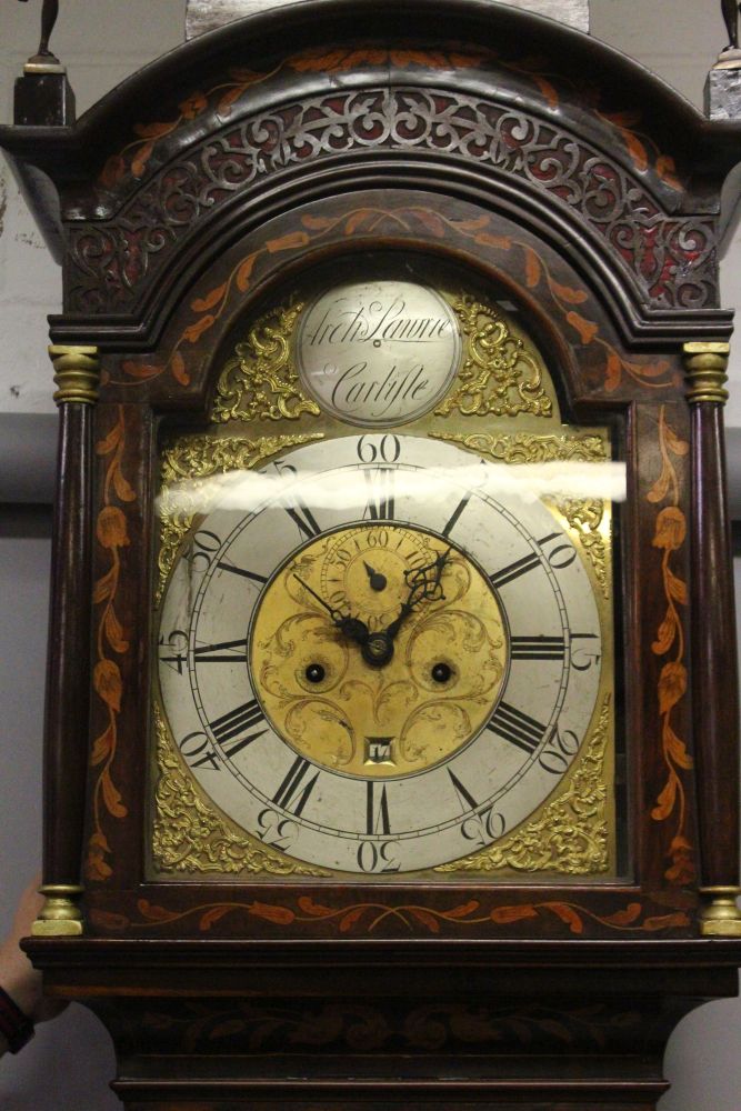 A GOOD LARGE 18TH CENTURY DUTCH MARQUETRY LONG CASE CLOCK, the movement by ARCHIE LAWRIE, - Image 3 of 6