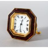 A CARTIER OF PARIS HEXAGONAL EASEL CLOCK, 2.75in high, in a red Cartier bag