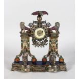 A SUPERB FRENCH SILVER CASE CLOCK BY LE GRAND DIEPPE, inset with sapphires, diamonds, emeralds,