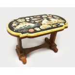 A RARE EARLY 19TH CENTURY ITALIAN SCAGLIOLA MARBLE TOP, the top inlaid with dogs, fruit,