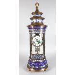 AN UNUSUAL CLOISONNE ENAMEL CLOCK, 20TH CENTURY, of pagoda form, with a painted dial, 2ft 8in high