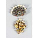 TWO EDWARDIAN BROOCHES, set with seed pearls