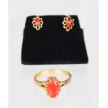 A PAIR OF EARRINGS AND MATCHING RING