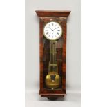 A LARGE VICTORIAN WALNUT CASED REGULATOR CLOCK, large brass pendulum, 5ft 9in long