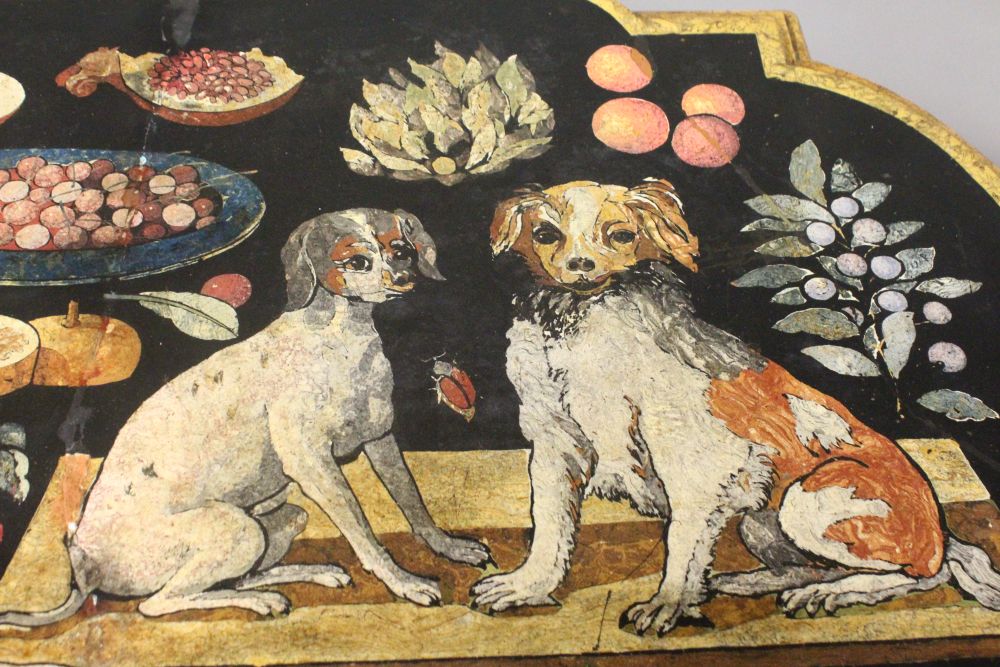 A RARE EARLY 19TH CENTURY ITALIAN SCAGLIOLA MARBLE TOP, the top inlaid with dogs, fruit, - Image 4 of 6