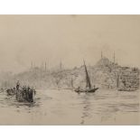 William Lionel Wyllie (1851-1931) British. View of the Bosphorus, Etching, Signed in Pencil, 7.75" x