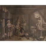 After William Hogarth (1697-1764) British. "The Distressed Poet", Engraving, Unframed, 12.5" x 15.