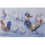 Pamela Russell (20th Century) British. Study of Chickens, Ducks and Geese, Print, Signed, 8" x 12.