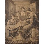 John Melhuish Strudwick (1849-1937) British. "The Gentle Music of the Bygone Day", Engraving, Signed