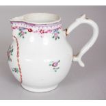 A SMALL 18TH CENTURY CHINESE QIANLONG PERIOD FAMILLE ROSE PORCELAIN JUG, 4.3in long including handle