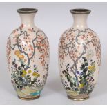 AN UNUSUAL MIRROR PAIR OF JAPANESE MEIJI PERIOD SILVER WIRE CLOISONNE & GIN BARI BEIGE GROUND CLOIS