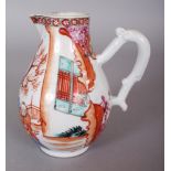 AN 18TH CENTURY CHINESE FAMILLE ROSE MANDARIN SPARROW BEAK PORCELAIN JUG, painted with a figural