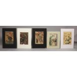 A GROUP OF FIVE MOUNTED ORIGINAL JAPANESE WOODBLOCK PRINTS, by Kuniyoshi, Toyokuni III, Kunisada,