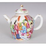 A 19TH CENTURY CHINESE CANTON MANDARIN PORCELAIN TEAPOT & COVER, painted in vivid enamels and