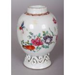ANOTHER 18TH CENTURY CHINESE FAMILLE ROSE PORCELAIN TEA CADDY, painted with loose floral sprays, 4in
