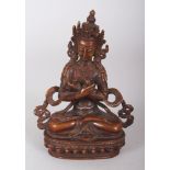 A 20TH CENTURY NEPALESE BRONZE MODEL OF A BODHISATTVA, seated in dhyanasana on a lotus plinth and