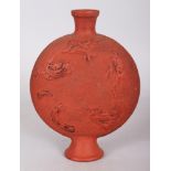 A SMALL EARLY 20TH CENTURY JAPANESE MOULDED TERRACOTTA DRAGON MOON FLASK, 4.6in wide at widest point