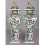 A PAIR OF GOOD QUALITY 19TH/20TH CENTURY SAMSON KANGXI STYLE SQUARE SECTION PORCELAIN VASES &