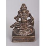 A Small Bronze Figure of Aiyannar, Kerala, South West India, circa 16th century, seated on a lotus