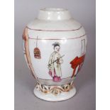 ANOTHER 18TH CENTURY CHINESE FAMILLE ROSE PORCELAIN TEA CADDY, painted with a figural interior