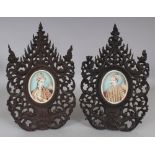 A PAIR OF 19TH CENTURY INDIAN WOOD FRAMED MINIATURE PAINTINGS ON IVORY OF A MAHARAJA & MAHARANI,