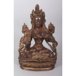 A SIMILAR 20TH CENTURY NEPALESE GILT BRONZE MODEL OF A BODHISATTVA, seated in dhyanasana on a