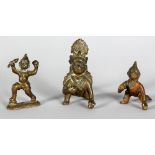 Three Small Bronze Figures of Deities, Northern India, 19th century, comprising the monkey-headed