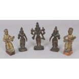 A SMALL 19TH CENTURY BRONZE FIGURE OF A STANDING VISHNU, 4.25in high; together with further pair