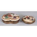 TWO JAPANESE MEIJI PERIOD SATSUMA EARTHENWARE MINIATURE BOXES & COVERS, one base with a maker's