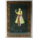 Framed Portrait of a Mughal Emperor, pigment on cloth, 45.5 x 18.5 x 3.5cm (17.2 x 7.3 x 1.3in).