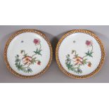 A SMALL PAIR OF GOOD QUALITY CHINESE FAMILLE ROSE PORCELAIN DISHES, each decorated with a floral