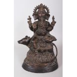 A LARGE 20TH CENTURY INDIAN BRONZE FIGURE OF GANESH, seated on the back of a rat, 15.5in high.